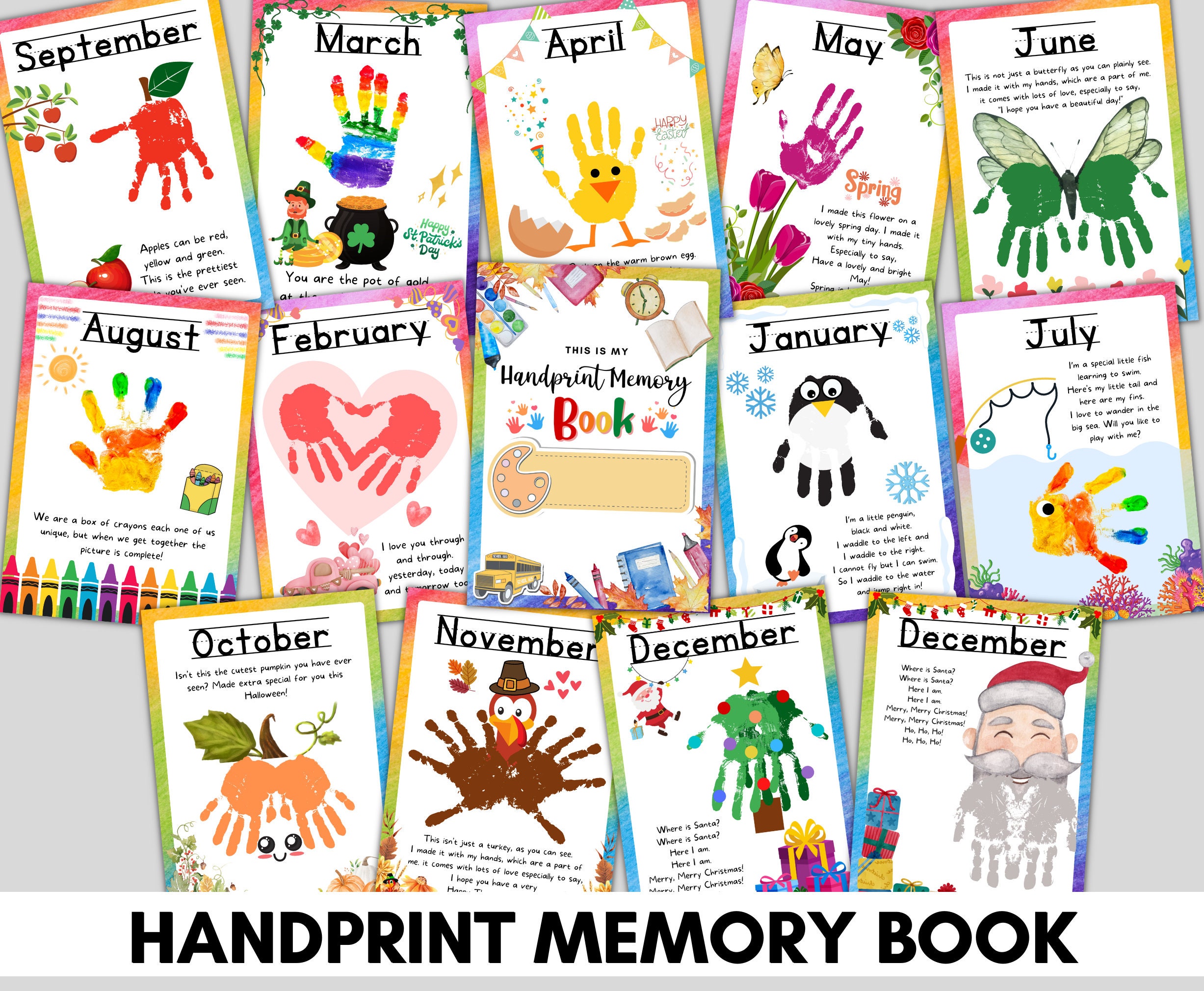 Handprint memory book printable for prek preschool kindergarten st grade craft memory book handprint art keepsake craft