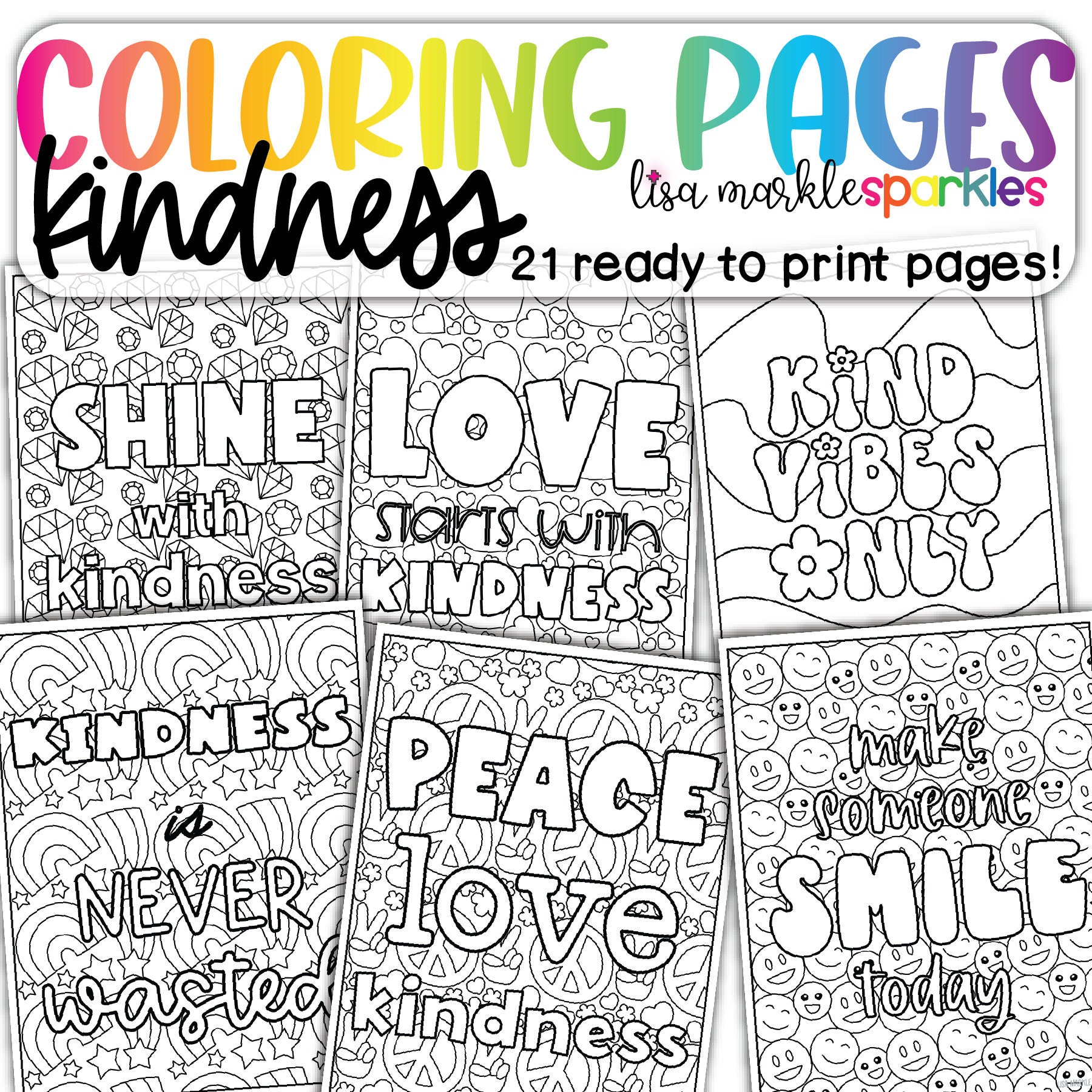 Kindness coloring pages sheets printable pdf for kids and adults spread kindness matters be kind posters