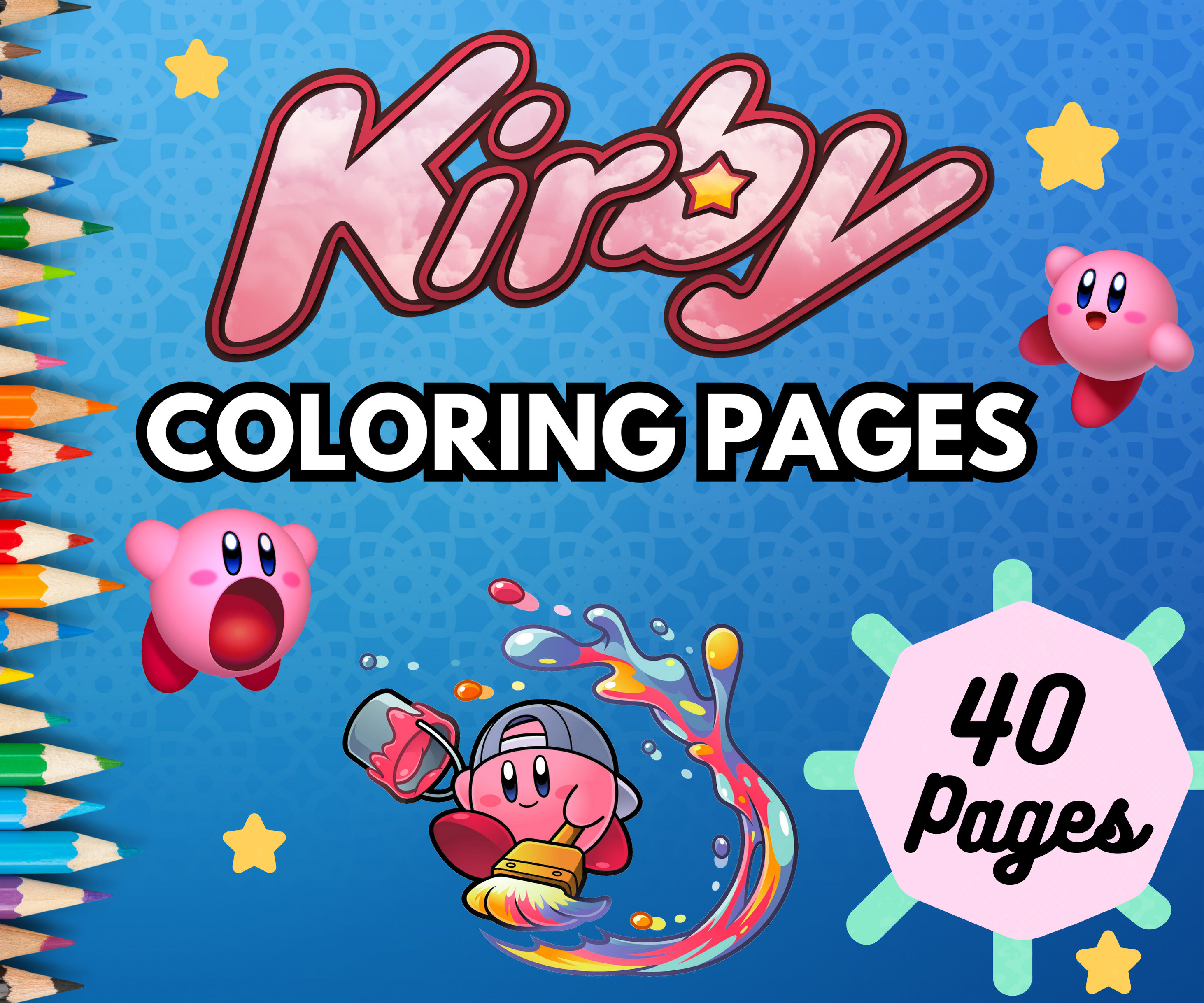 Color your favorite kirby characters with unique coloring pages digital delivery instant download