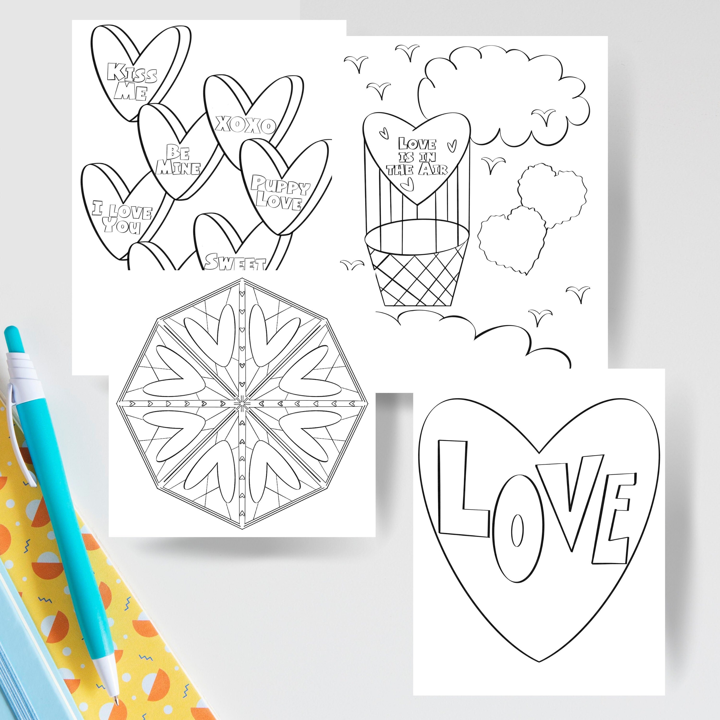 Valentines day coloring pages printable digital download