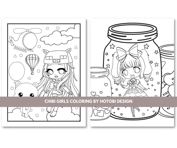 Printable chibi girls coloring pages for kids teens adults kawaii anime coloring book cute coloring book for stress relief relaxation