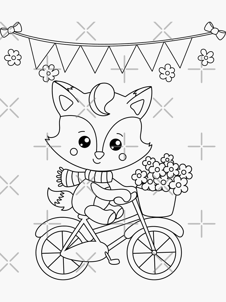 Kids birthday cycling coloring page template sticker by kalli