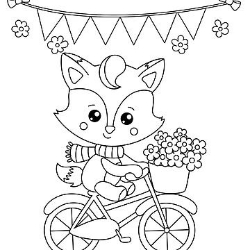 Kids birthday cycling coloring page template sticker by kalli