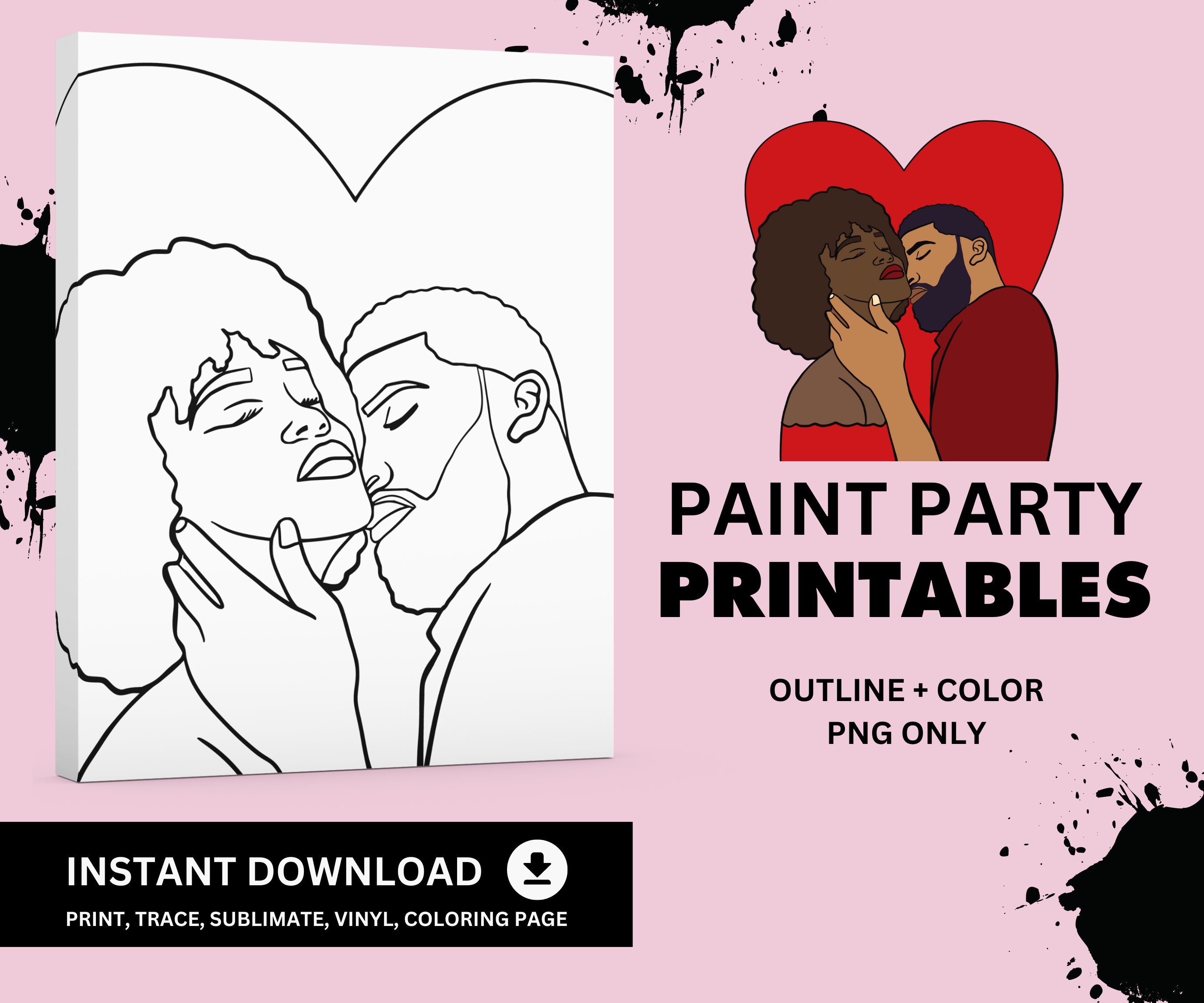 Black couple png outline sip and paint party clip art paint party printable pre