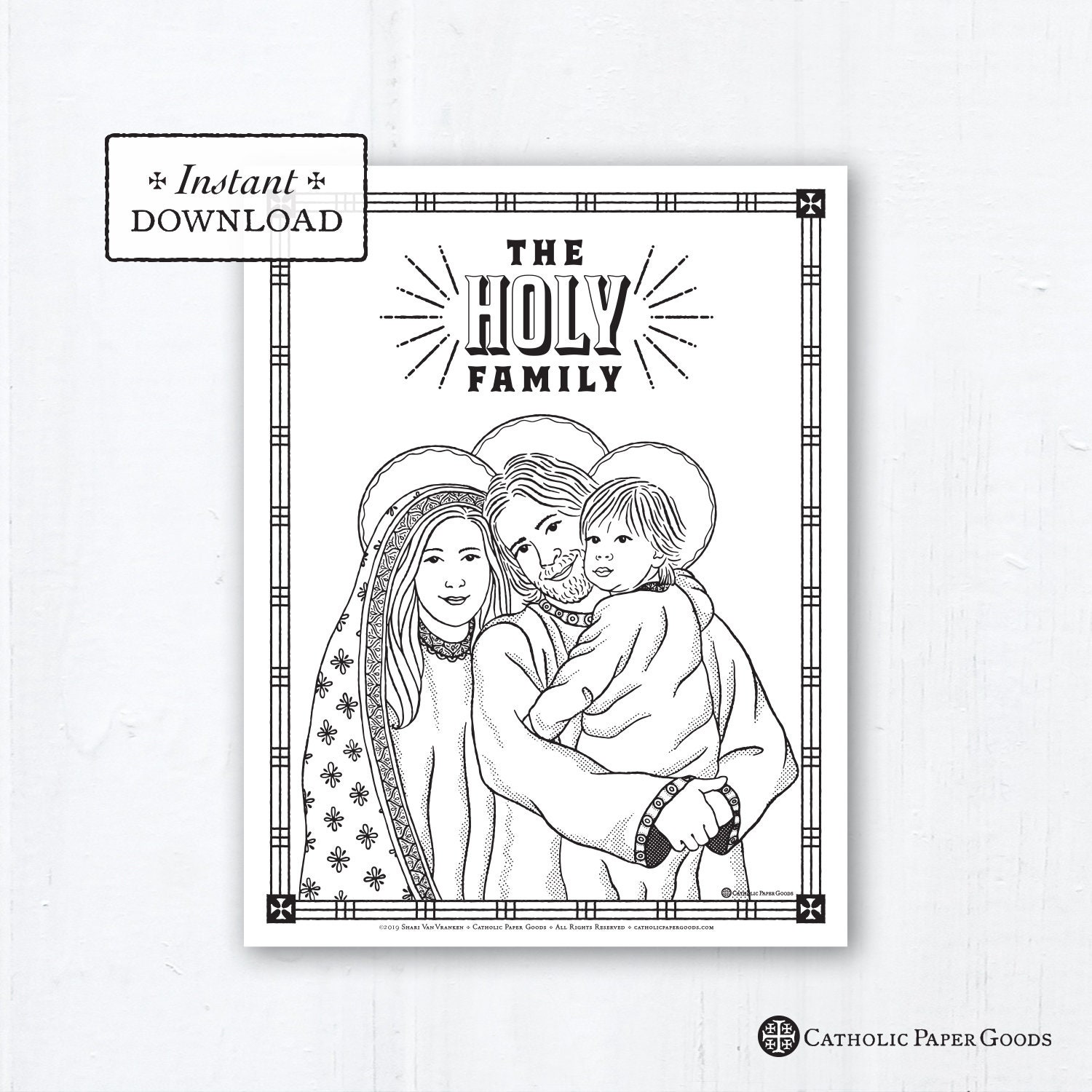 Catholic coloring page the holy family catholic saints printable coloring page digital pdf instant download