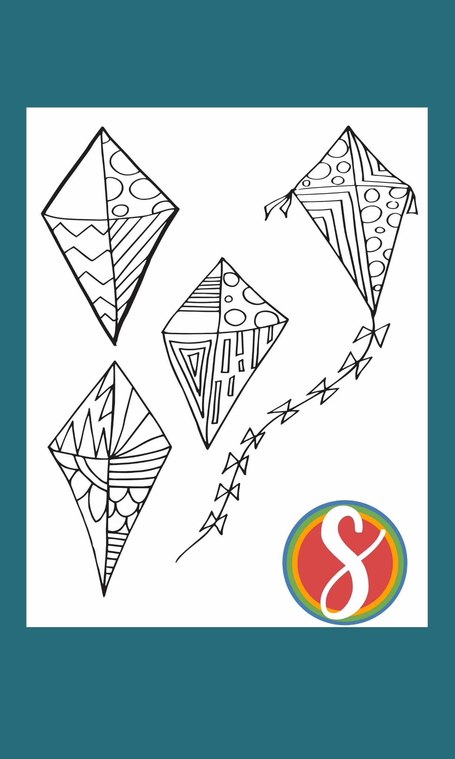 Free kite coloring page printables â stevie doodles