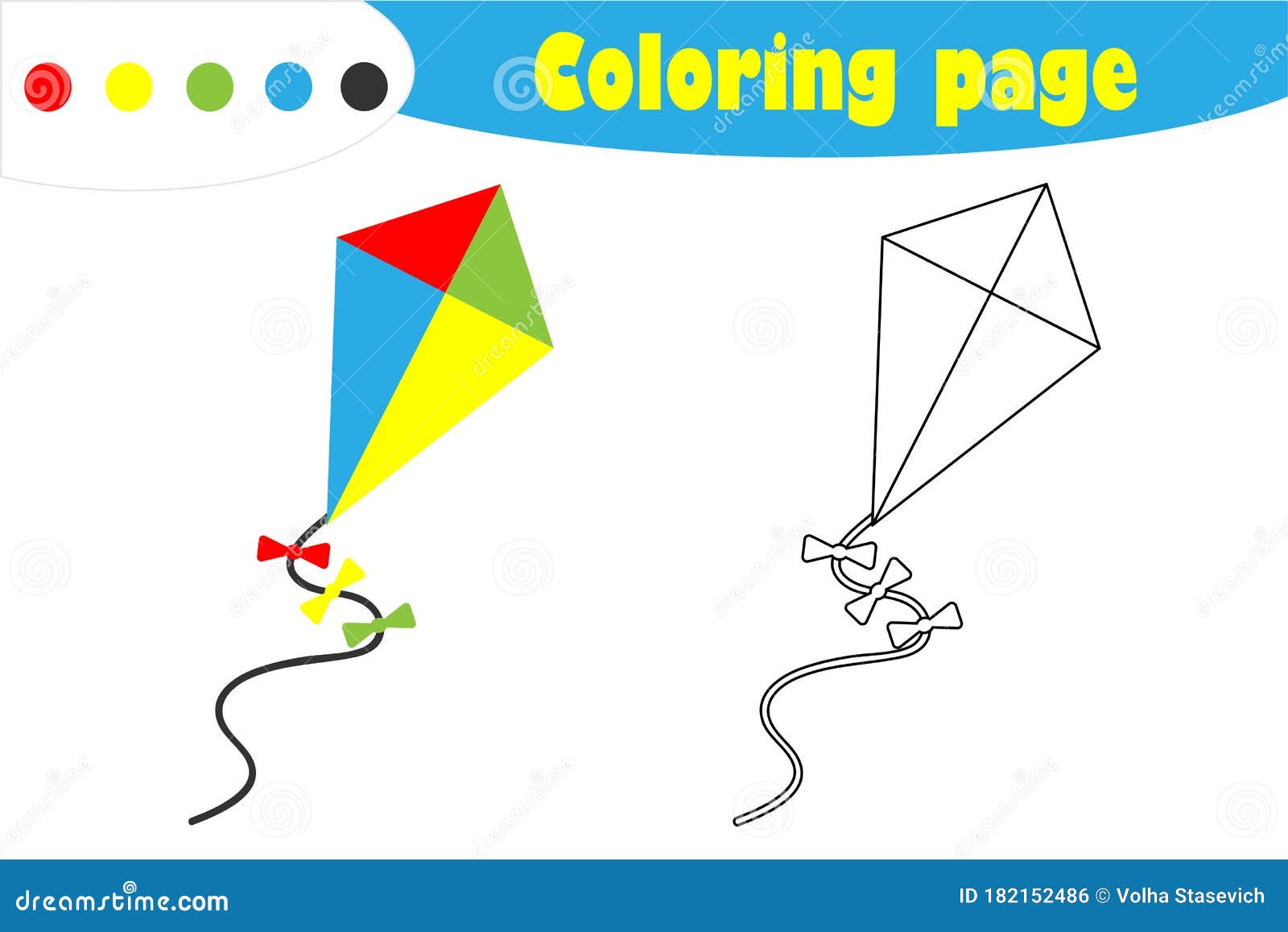 Kite in cartoon style coloring page education paper game for the development of children kids preschool activity printable stock illustration