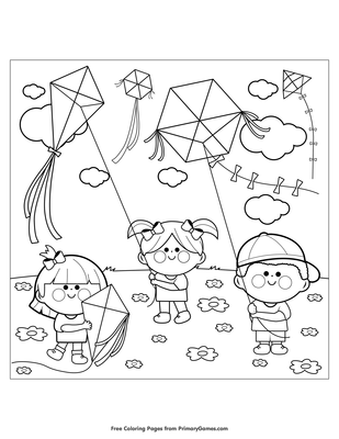 Kids flying kites coloring page â free printable pdf from