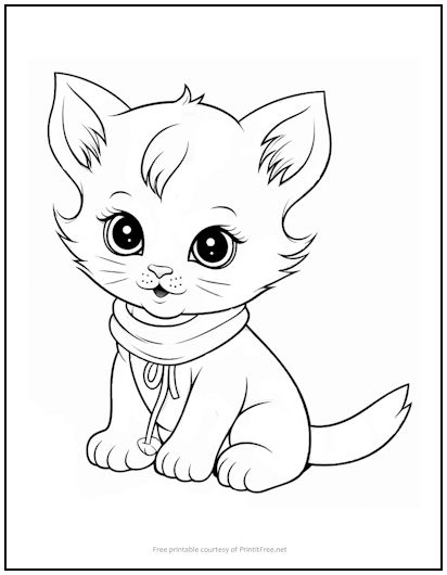 Adorable kitten coloring page print it free