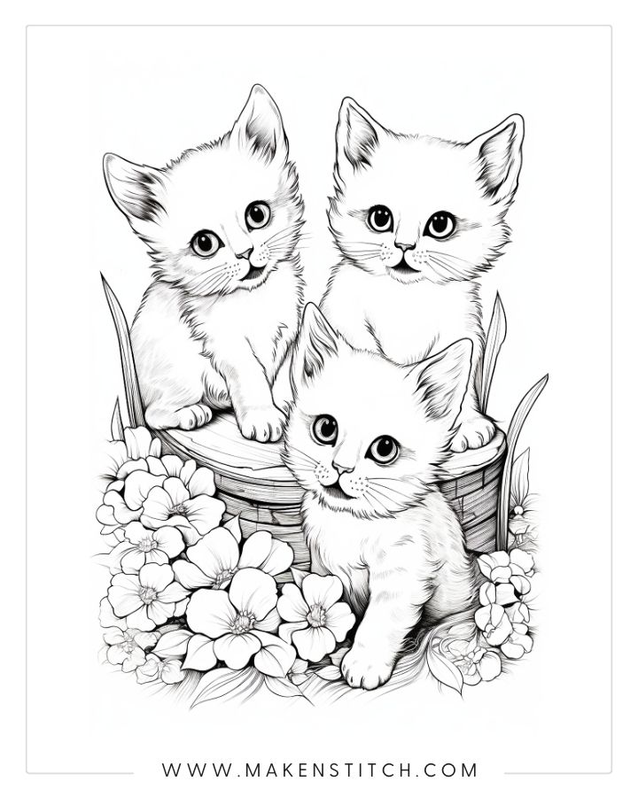 Free kittens coloring pages for kids and adults