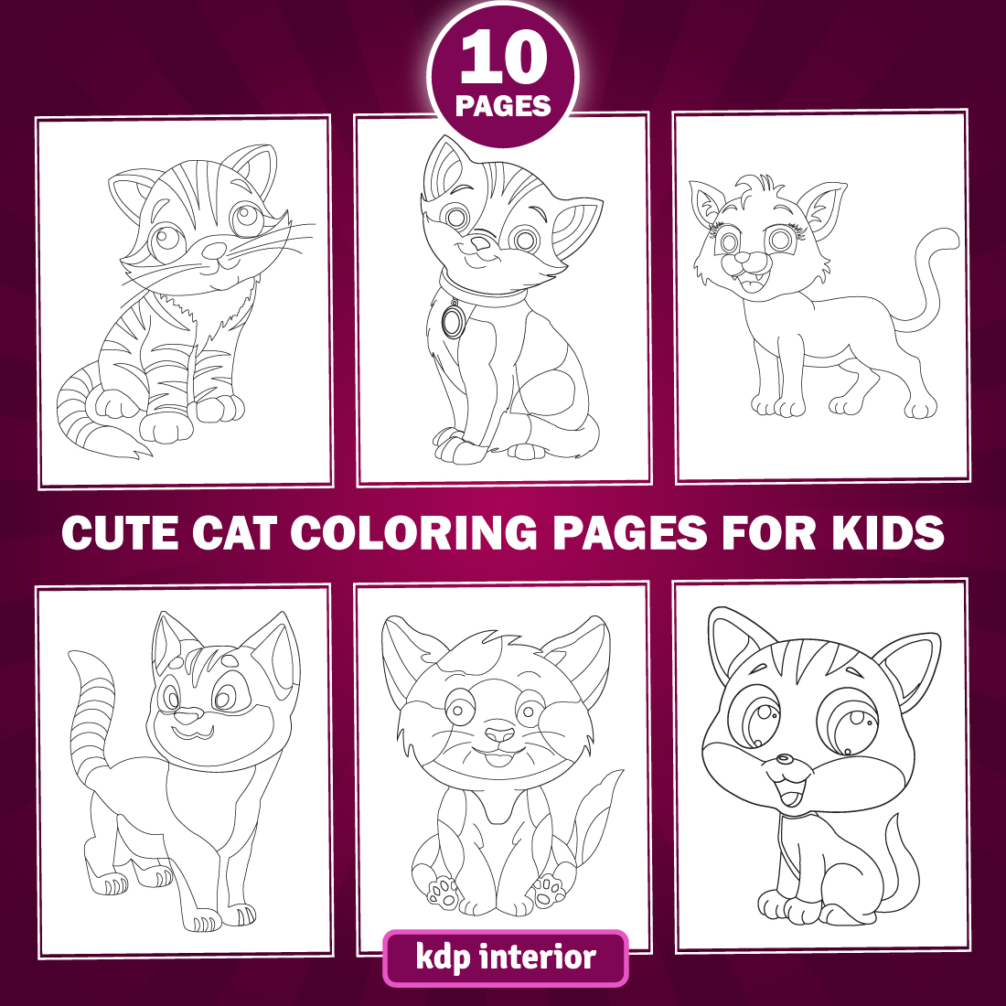 Cute cat coloring pages for kdp interior for kids and adult