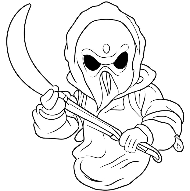 Premium vector ghost with knife coloring page vector