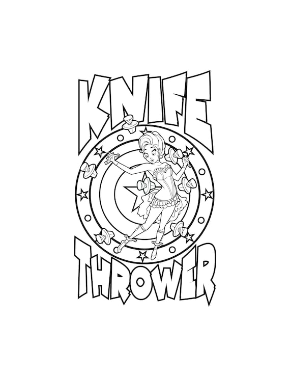 Printable carnival knife thrower digital download circus coloring page carnival themed party