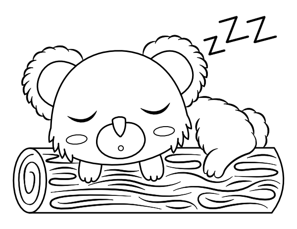 Printable sleeping koala coloring page