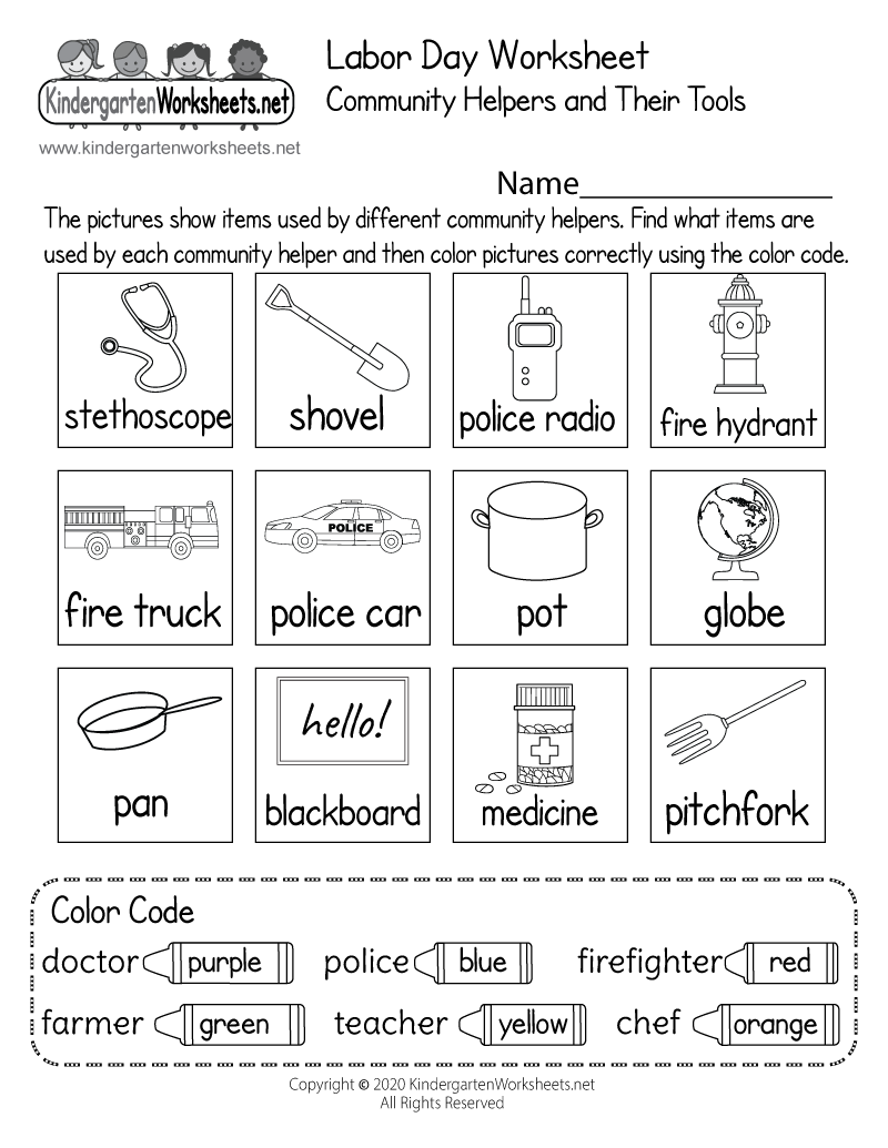 Community helpers and their tools worksheet