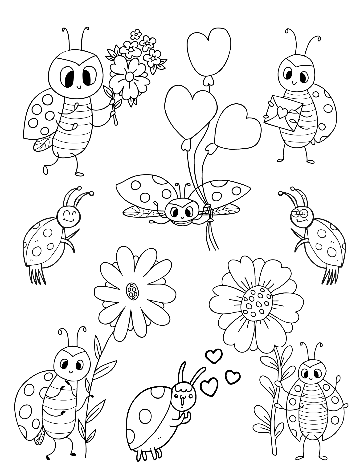 Free ladybug coloring pages for kids and adults