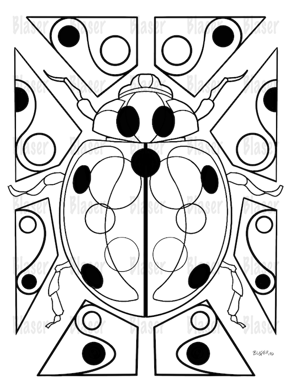 Coloring page ladybug printable symmetrical coloring digital download adults kids insect