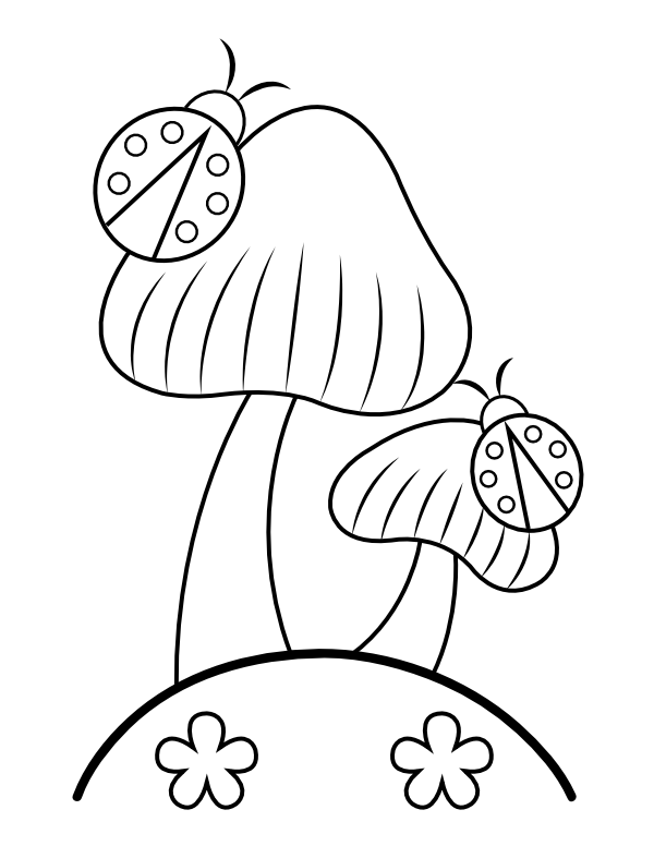 Printable ladybugs and mushrooms coloring page