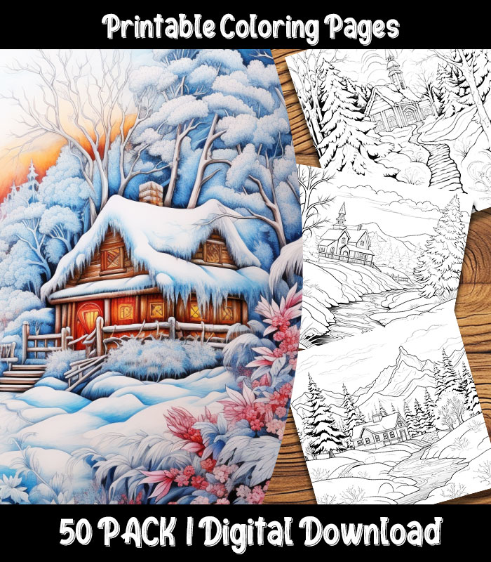 Winter landscape coloring pages the happy colorist