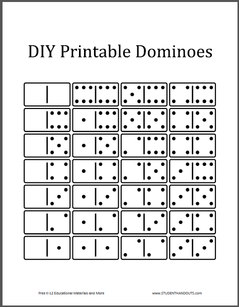 Free printable dominoes game pieces domino games math worksheets dominoes for kids