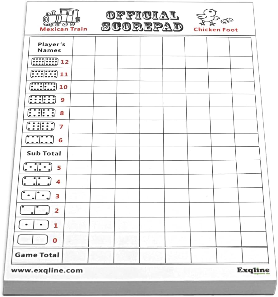 Exqline mexican train score pads dominoes chicken foot and mexican train score sheets x pages