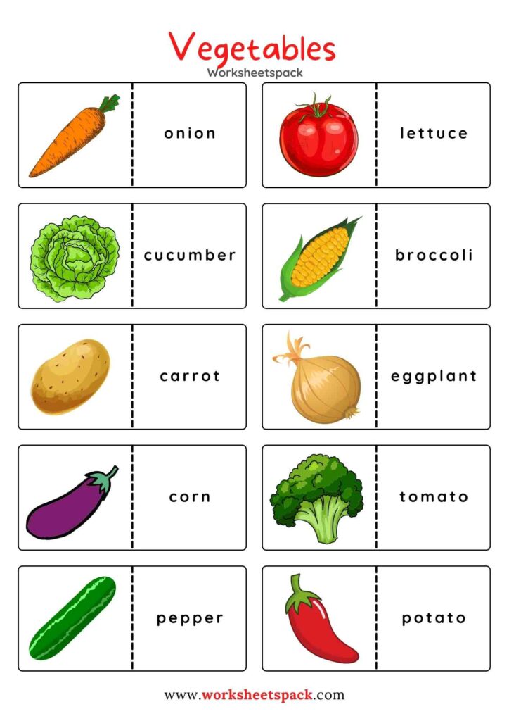 Fruit and vegetables printable domino game