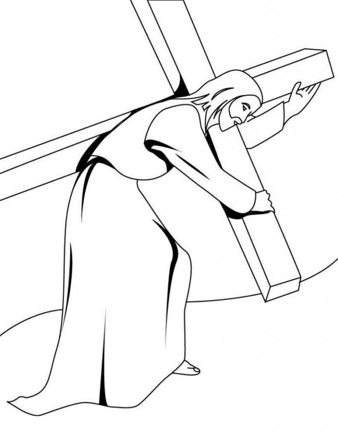 Jesus with cross coloring page