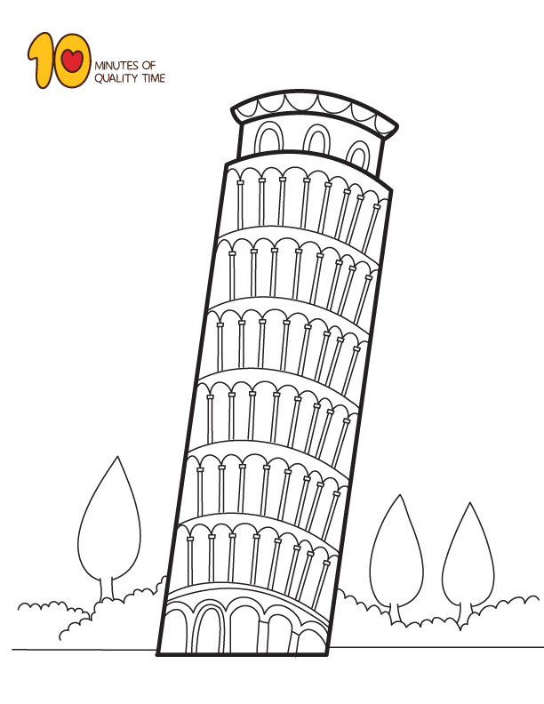 Leaning tower of pisa coloring page â minutes of quality time around the world crafts for kids pisa italy for kids