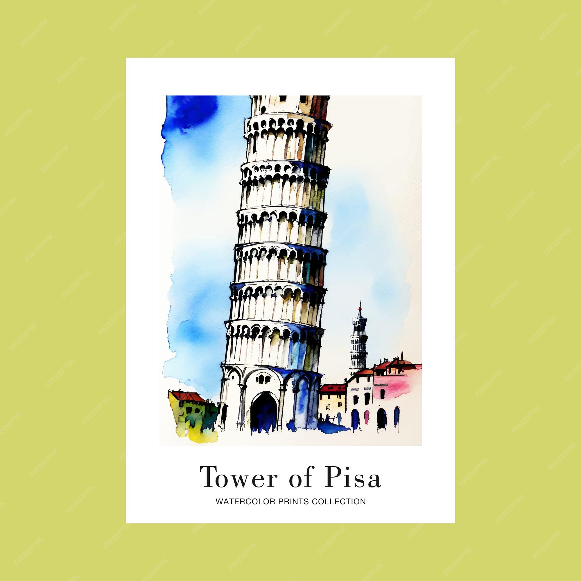 Premium vector tower of pisa travel watercolor illustration