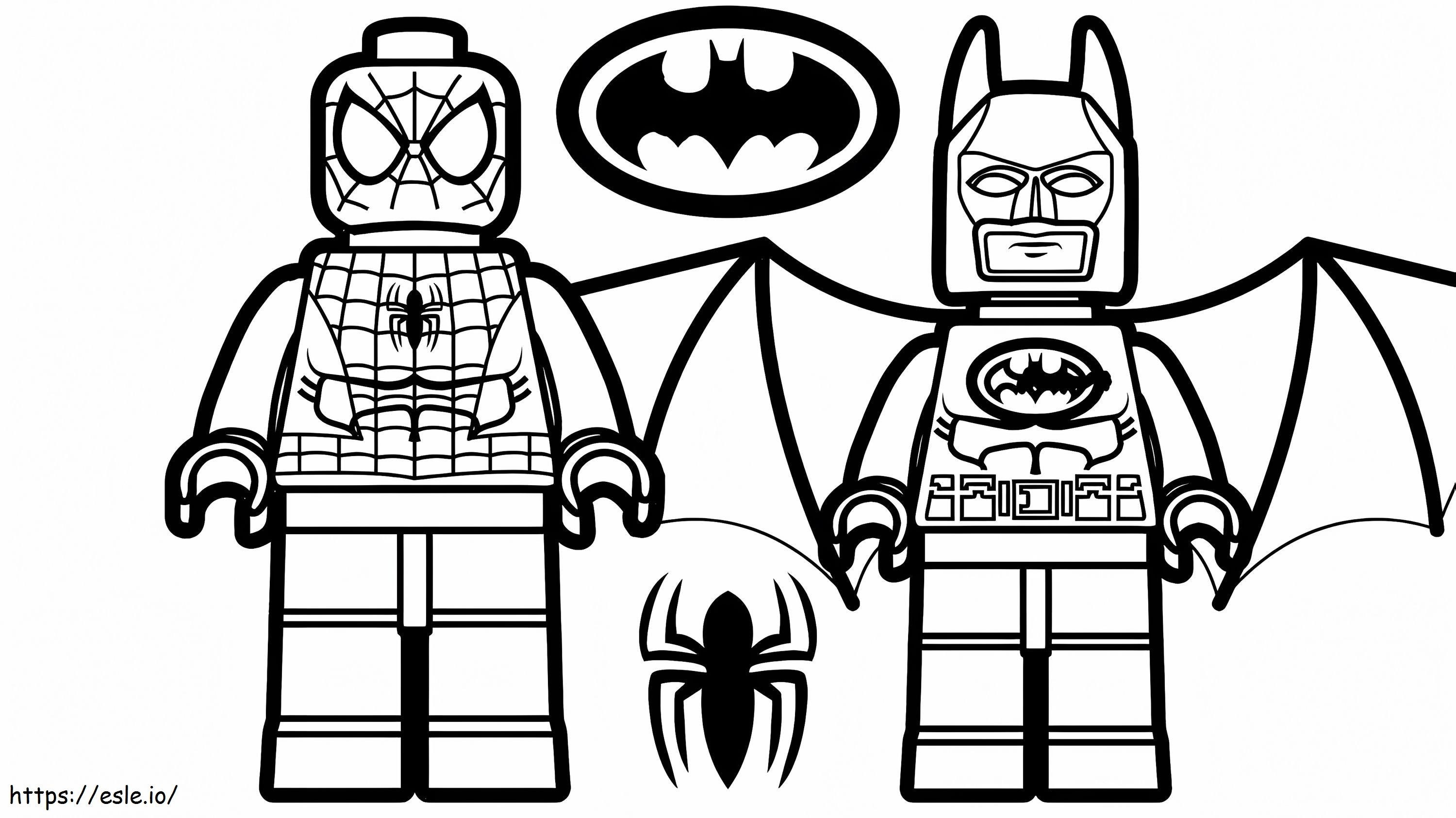 Lego spiderman and lego batman a e coloring page