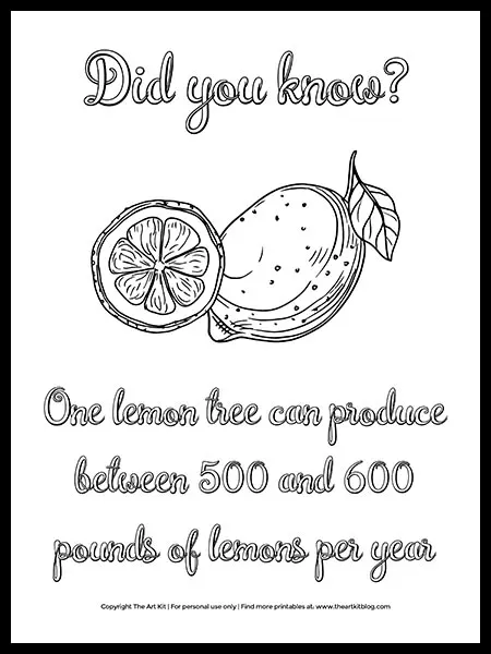 Printable lemon coloring page with fun fact â the art kit