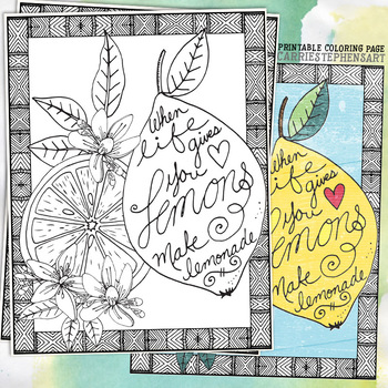 Coloring book page printable lemons growth mindset positive encouragement