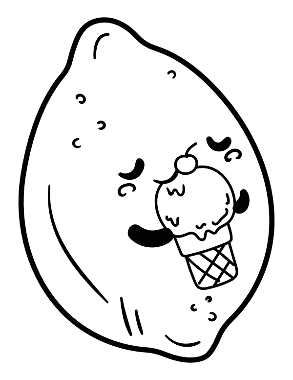 Printable kawaii lemon with ice cream coloring page