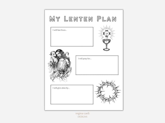 My lenten planner printable lent coloring sheet childrens lent planner and coloring sheet catholic lent printable lent pdf instant download