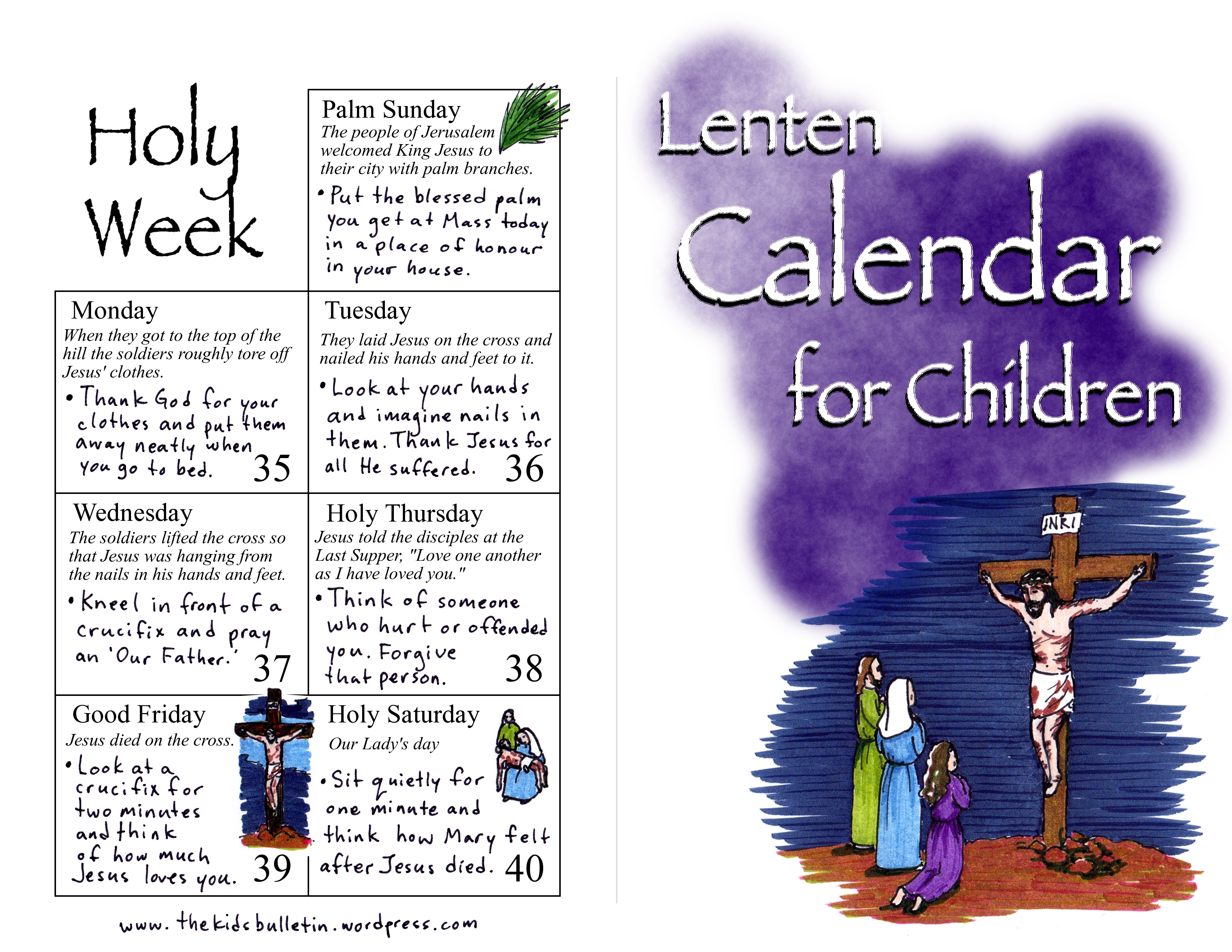 Lenten calendar for children â the kids bulletin