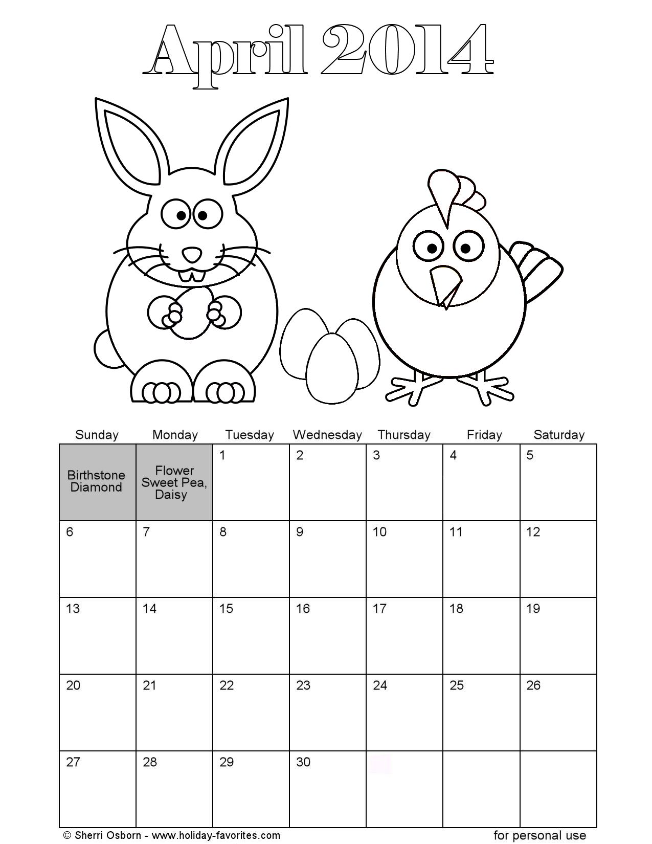 Printable april calendars holiday favorites