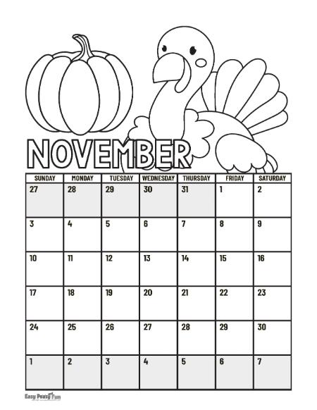 Printable calendar coloring pages