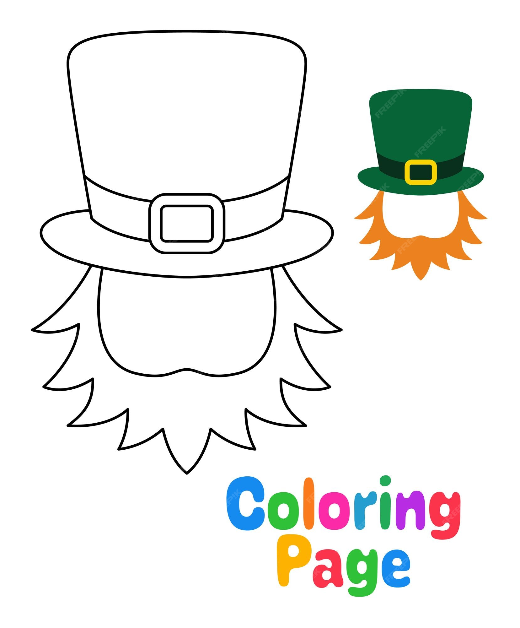 Premium vector coloring page with leprechaun hat with beard for kids