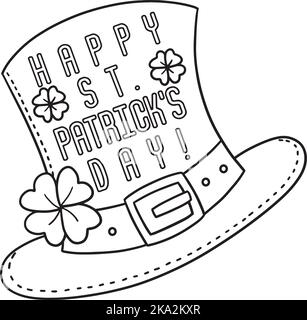 Coloring book for kids leprechaun hat cheerful character vector illustration cute cartoon style black contour silhouette isolated on white backg stock vector image art