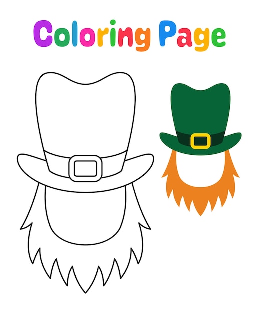 Premium vector coloring page with leprechaun hat with beard for kids