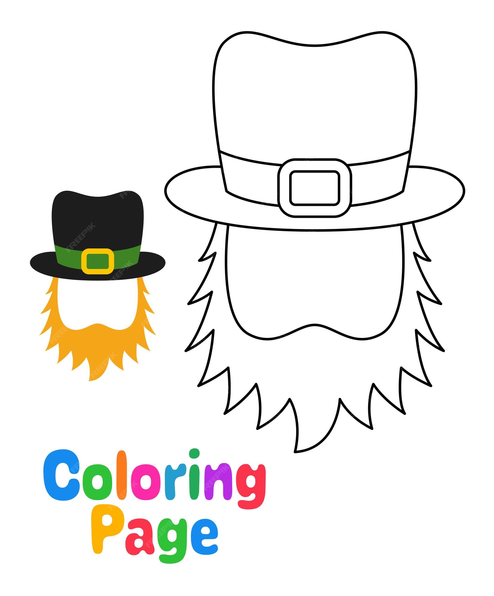 Premium vector coloring page with leprechaun hat with beard for kids