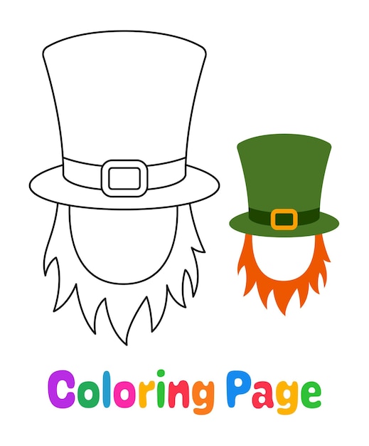 Premium vector coloring page with leprechaun hat with beard for kids