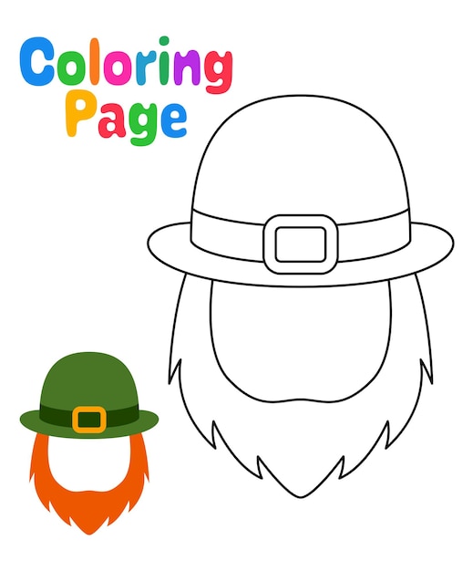 Premium vector coloring page with leprechaun hat with beard for kids