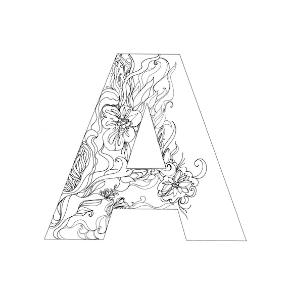 Diy color in letters floral printable coloring pages the letter a floral coloring page floral monogram initial a diy decor