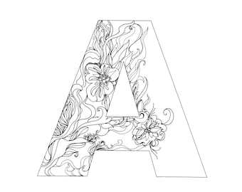 Diy color in letters floral printable coloring pages the letter a floral coloring page floral monogram initial a diy decor