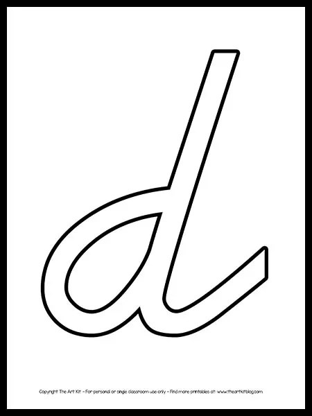 Lowercase letter d cursive outline printable free â the art kit