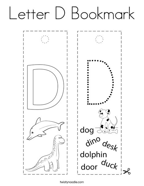 Letter d bookmark coloring page