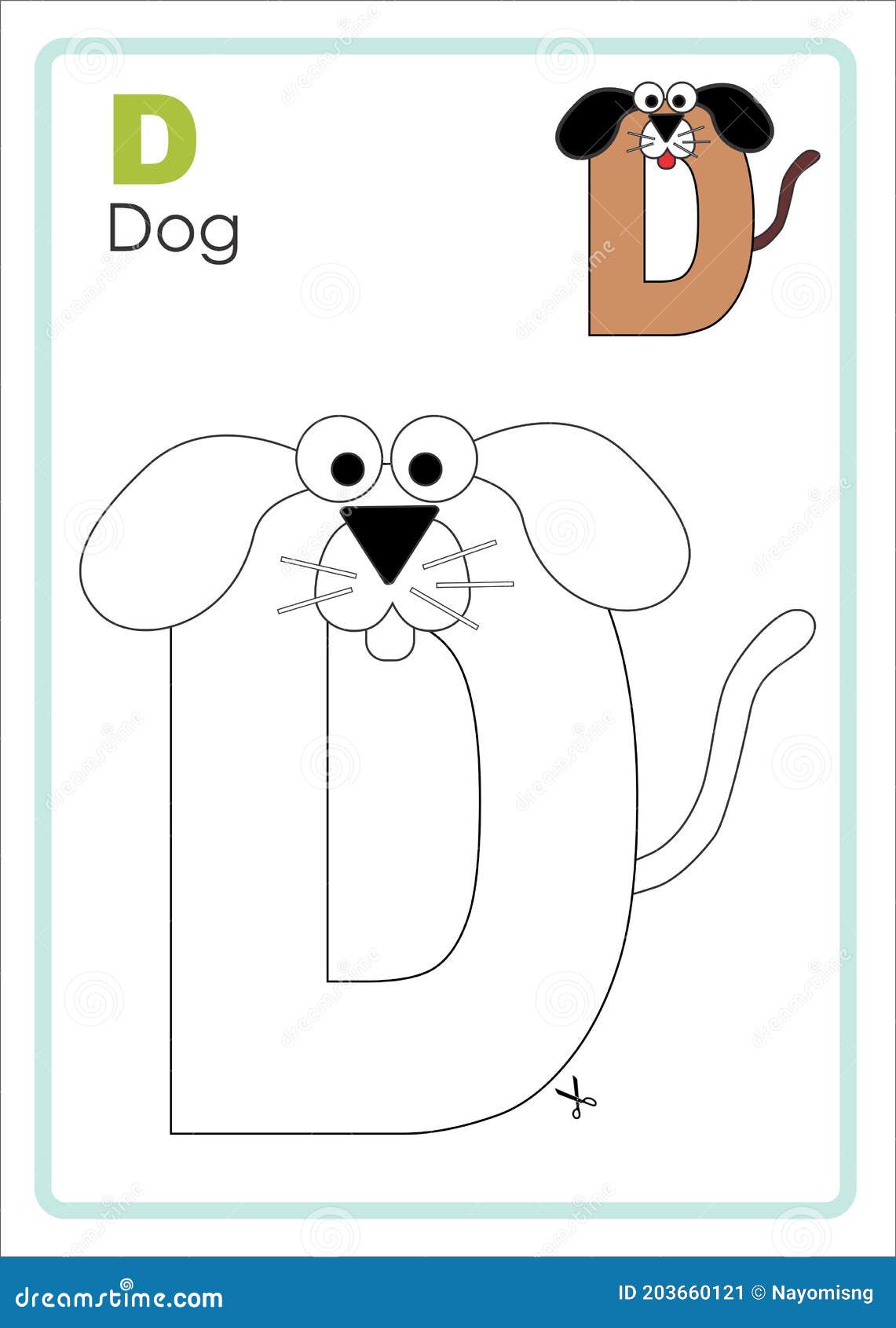 Alphabet picture letter d colouring page dog craft stock illustration