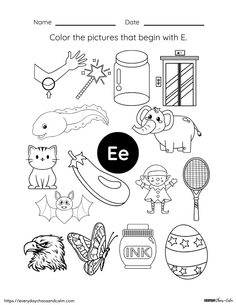 Free printable letter e worksheets