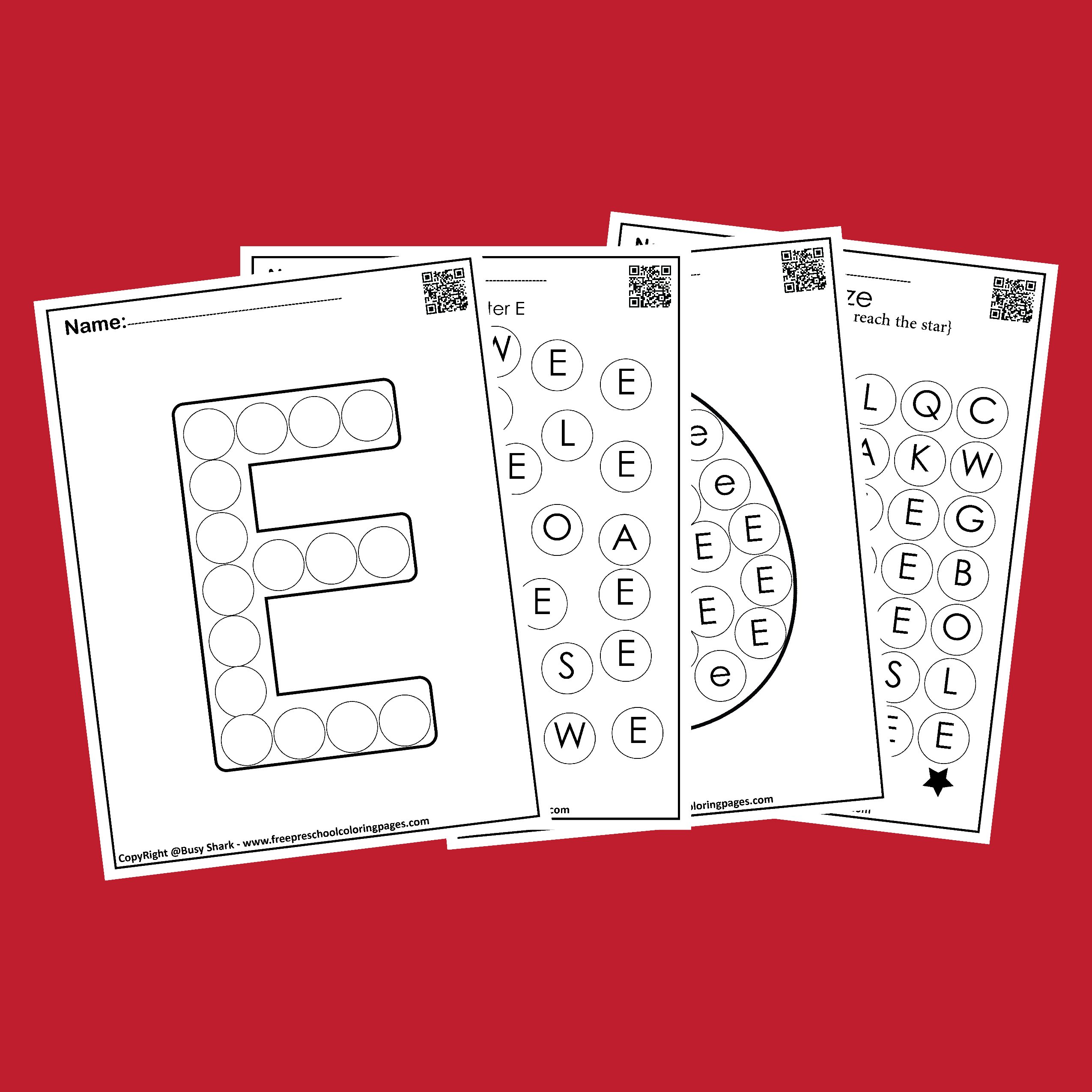 Letter e dot markers free coloring pages